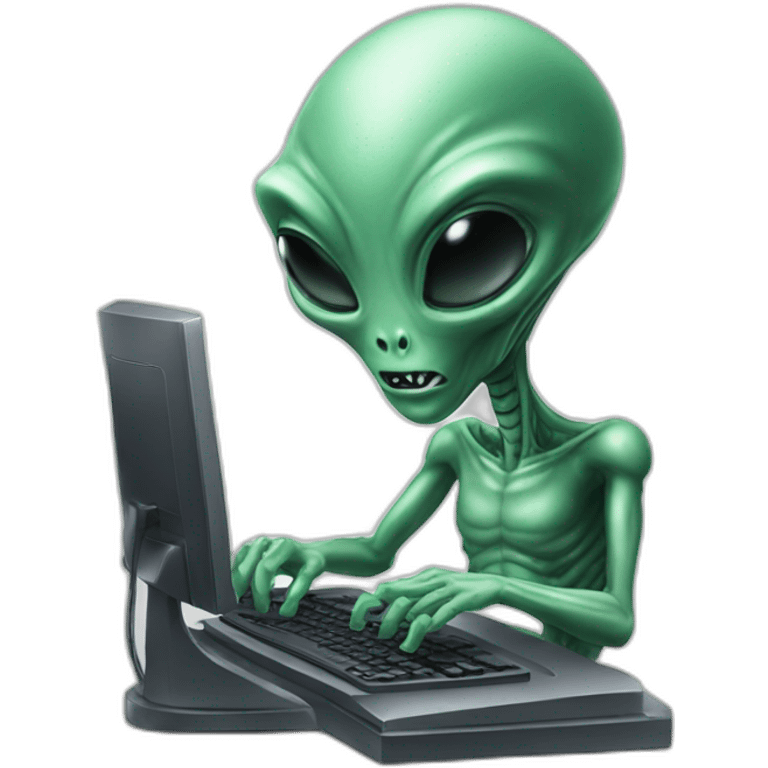 Alien typing on computer emoji