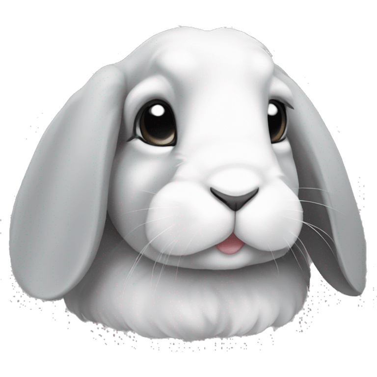 Mini lop rabbit face with grey ears emoji