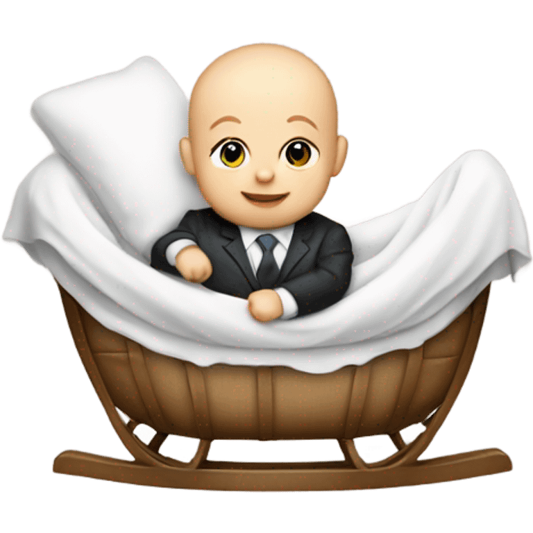 white newborn baby in a business suit lies in a cradle emoji