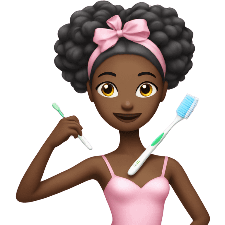 black ballerina holding a toothbrush with pink too too emoji