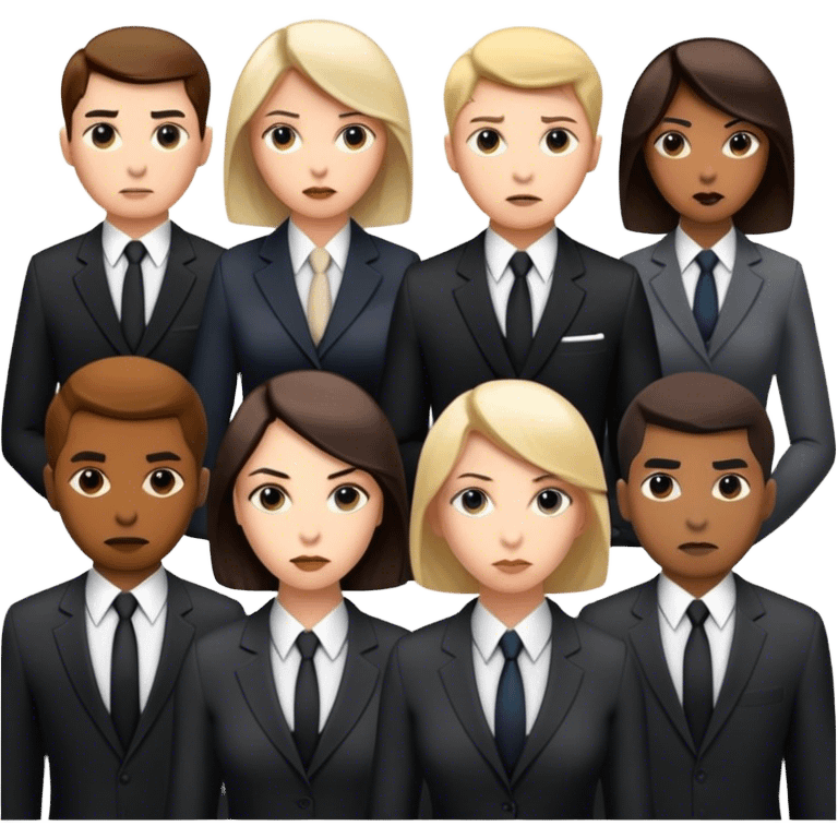 A group of secret intelligence agents in formal suits, with one being a woman and the rest being men. They appear serious, professional, and mysterious, working together as a team emoji