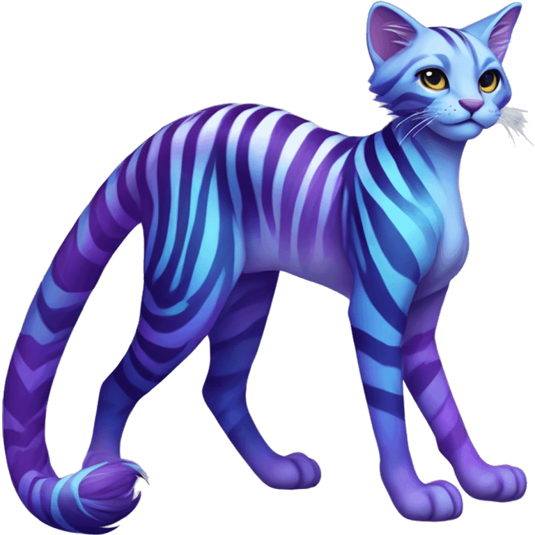 Colorful vernid fantasy creature LiLaiRa Kamirah Falvie whiskers paws full body purple blue gradient stripes braided tail feline emoji