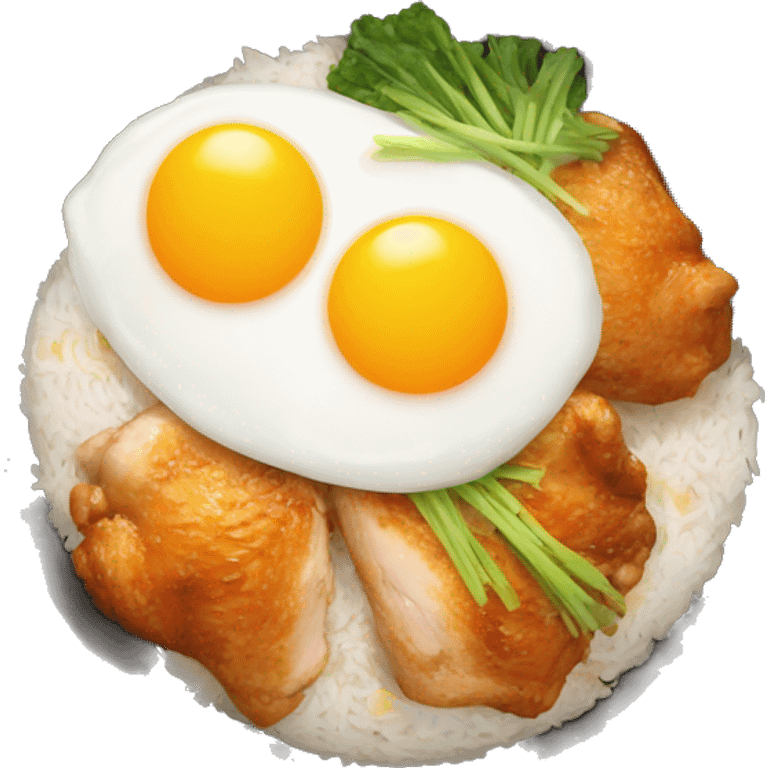 chicken thigh rice bowl with two eggs emoji