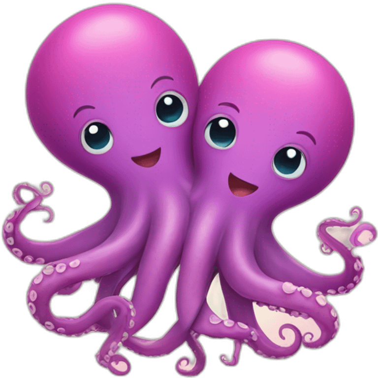 two in love octopus hugging one each other with little hearts flying around emoji