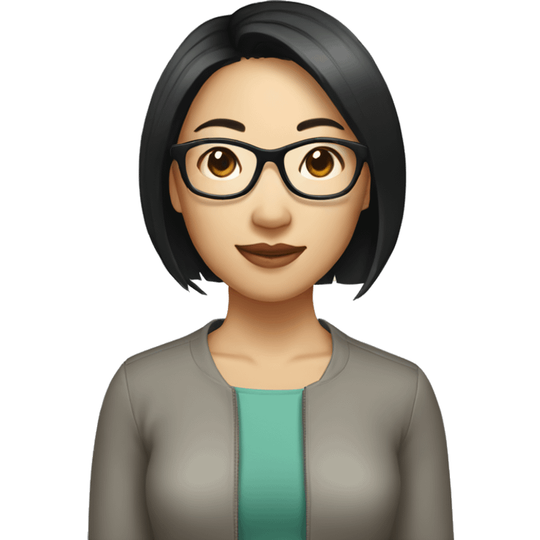 An asian woman with black hair short hair wearing clear glasses  emoji