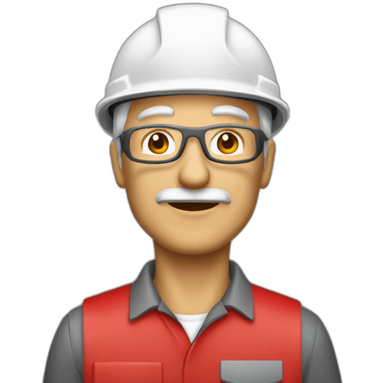 Industrial professional senior mechanical fitter working with a helmet red and red clothing emoji