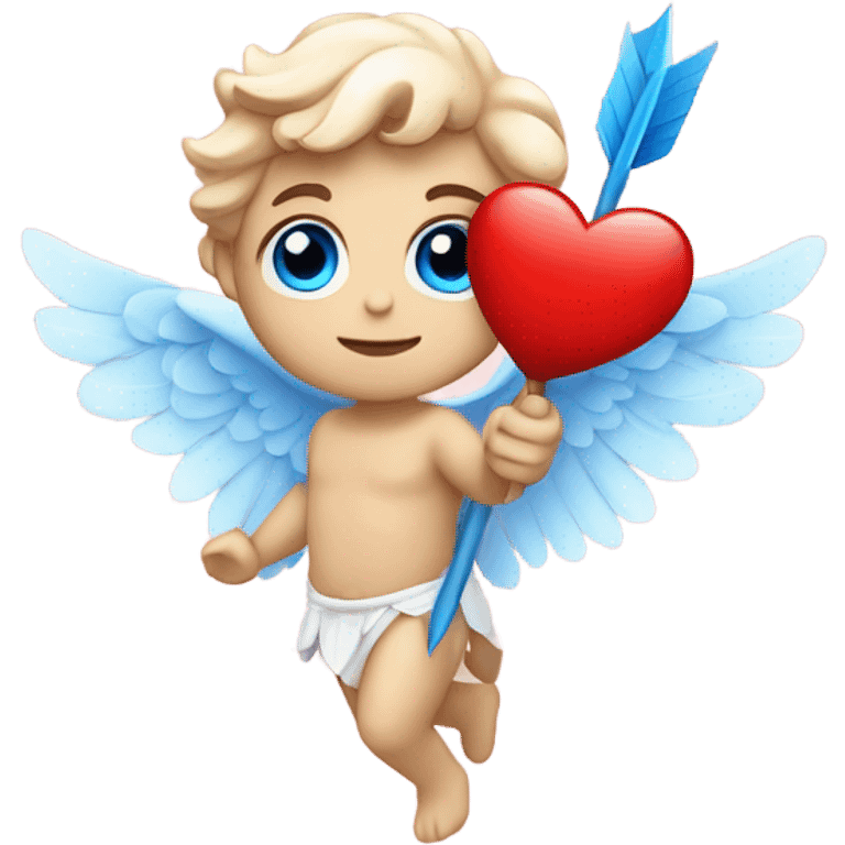 Photo of flying pale cupid with blue eyes and red heart arrow  emoji