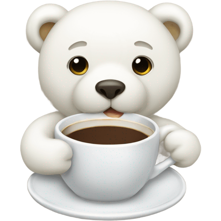 White teddy bear drinking coffee  emoji