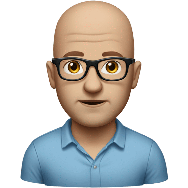 realistic portrait of a Marty with glasses, blue eyes and white bald emoji