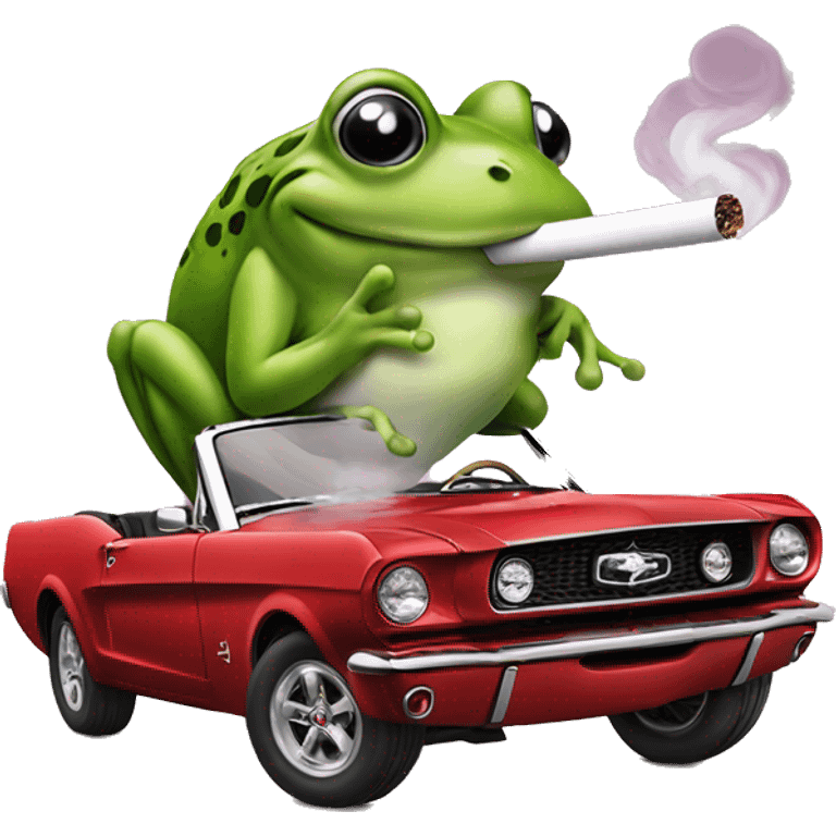 Frog in convertible mustang smoking emoji