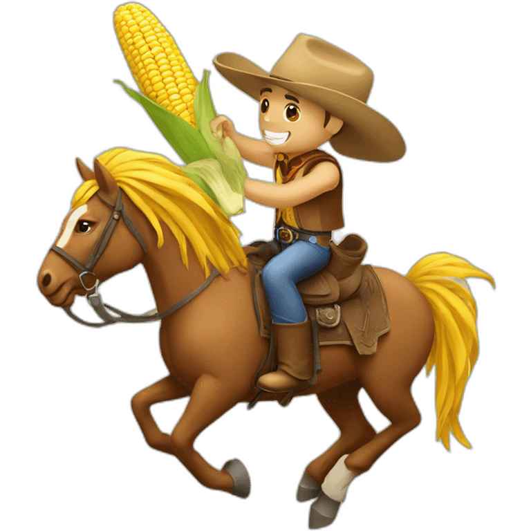 A cowboy riding a cob of corn emoji