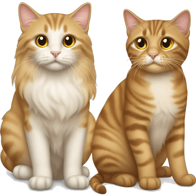 Two cats. One is tabby, another is long hair golden British  emoji