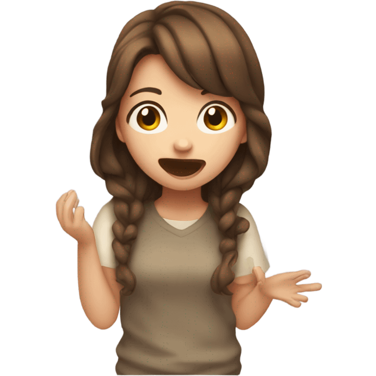 Girl with brown hair meowing  emoji