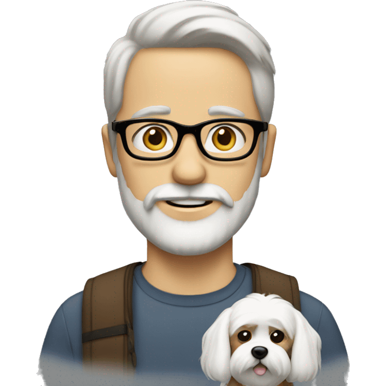 Guy with glasses and beard and Maltese dog emoji