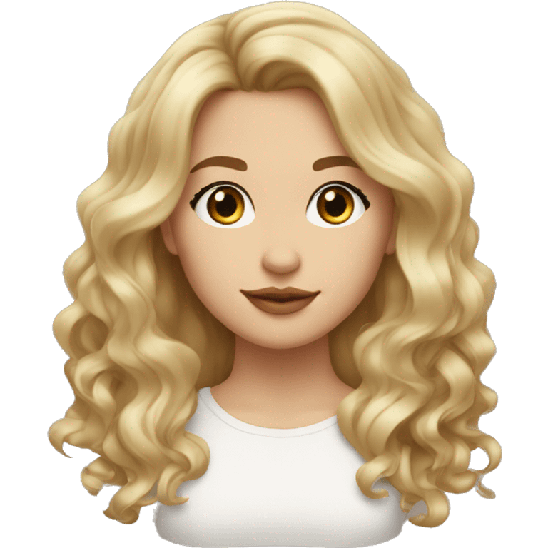 girl, caucasian, dark brown eyes, full lips, round face, small nose, wavy hair, balayage brown to blonde emoji