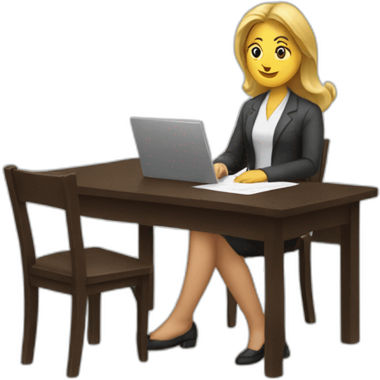 White woman sitting on chair near table with document on hand emoji