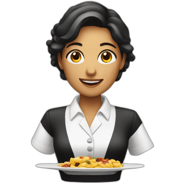 female waiter showing food emoji