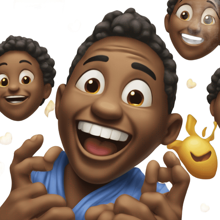 Photorealistic image of a joyful Black person laughing heartily, holding their belly with both hands. Bright and cheerful mood. Emphasize natural expressions and vibrant energy. emoji