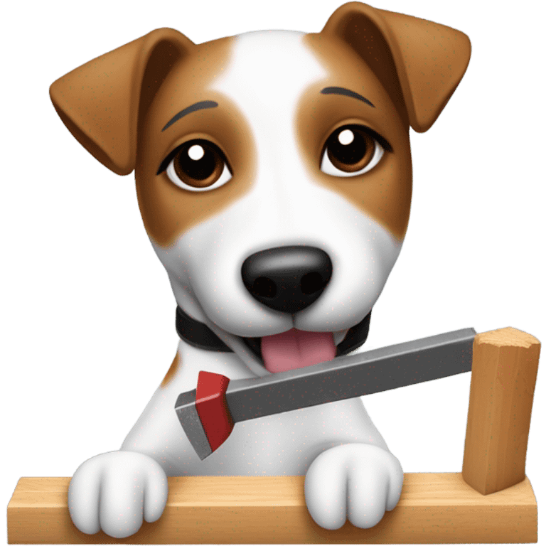 Jack Russel Terrier working with a hammer and saw emoji