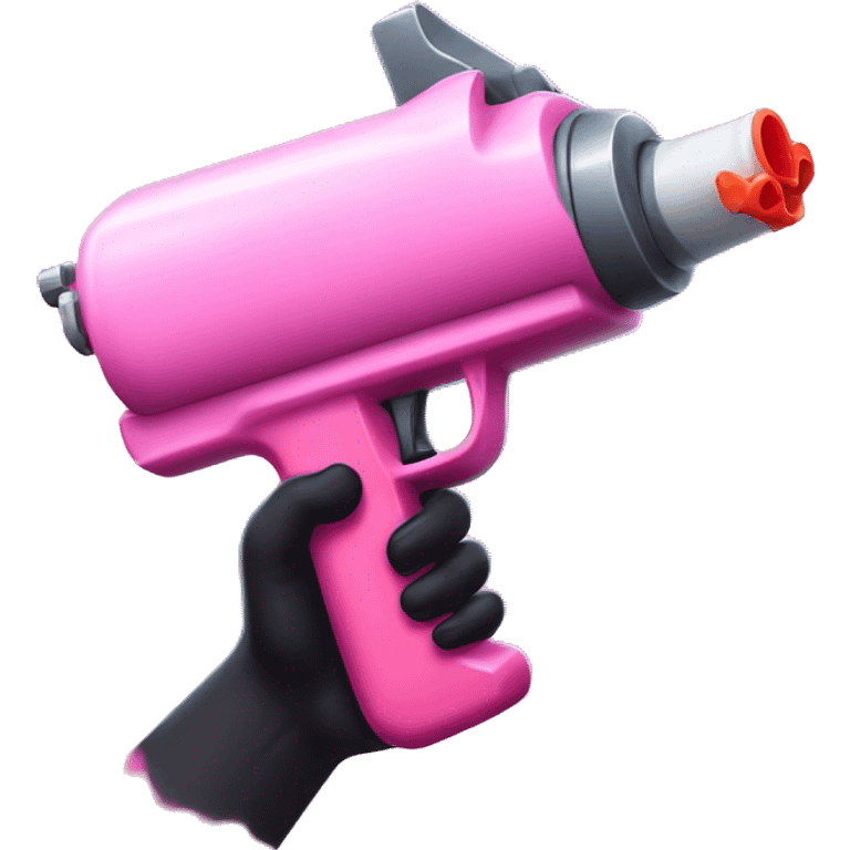 Girly pink nailed hand holding scary looking water gun emoji