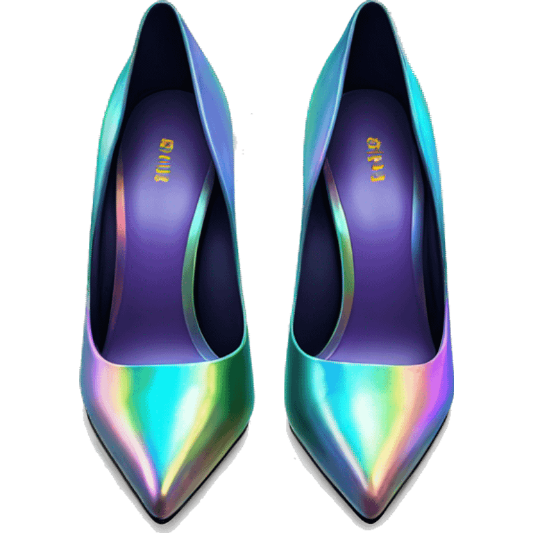 Realistic isolated top view of a pair of iridescent pointed toe high heel shoes. emoji