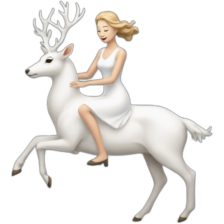 A woman in a white dress riding a white deer emoji