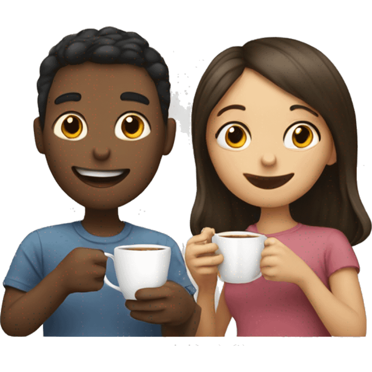 A boy drinking tea and girl drinking coffee  emoji