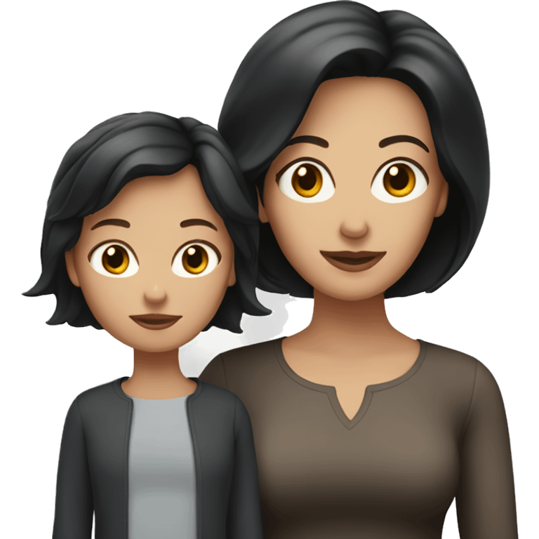 White mom with black short hair and daughter with LONG BROWN HAIR  emoji