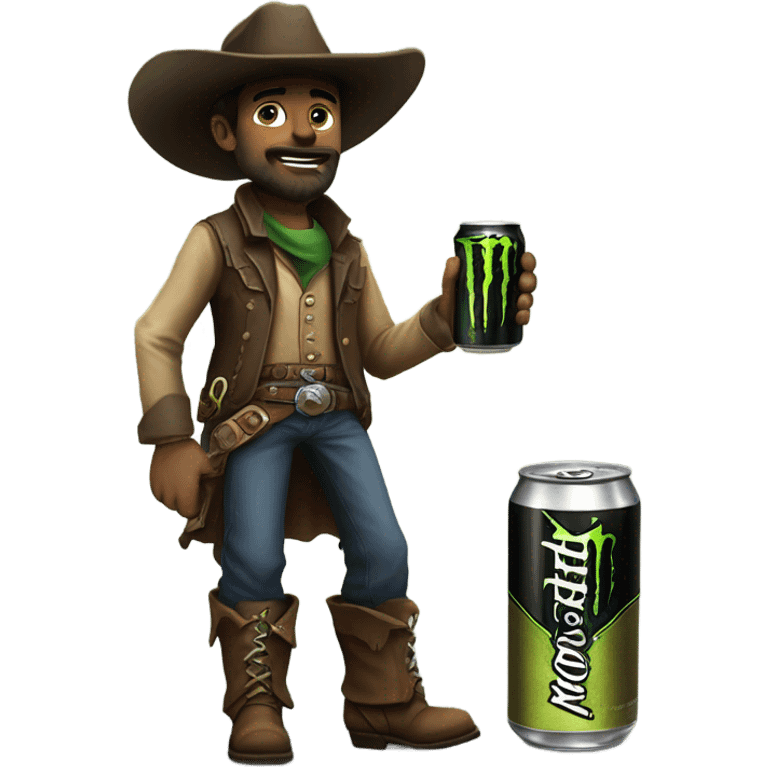 Realistic 1800s cowboy drinking a monster energy drink emoji