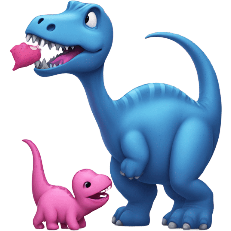 Blue dinosaur kissing a pink dinosaur  emoji