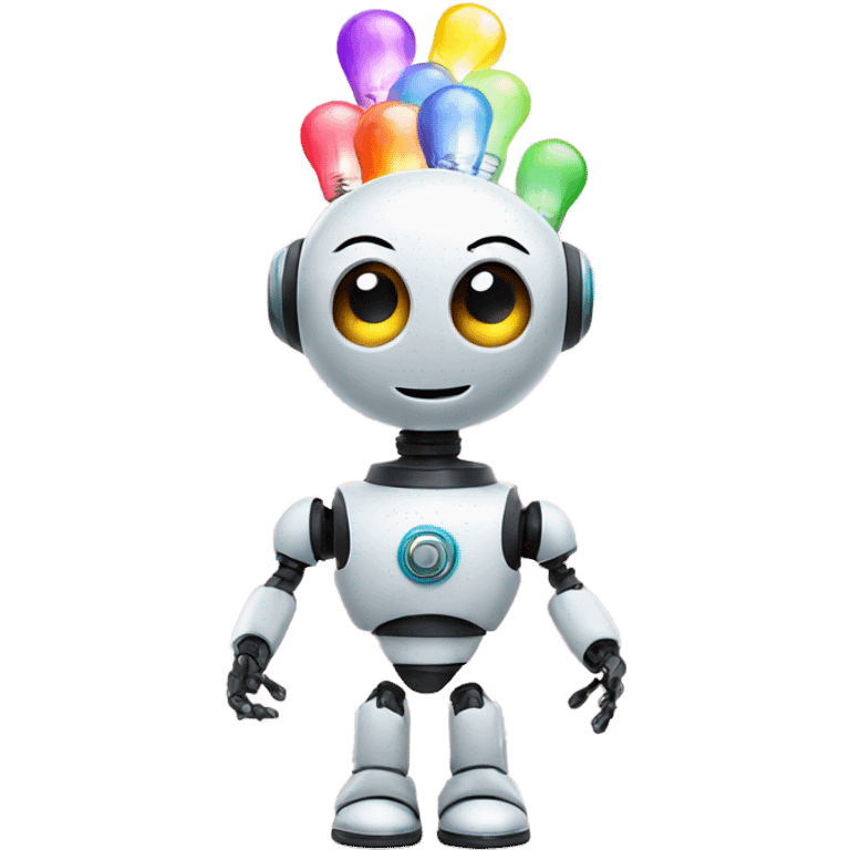 cute robot holds colorful light bulbs emoji