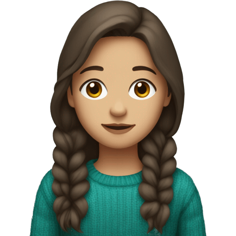 winter, christmas, hispanic, long brown hair, girl, brown eyes, child, full body, teal sweater emoji