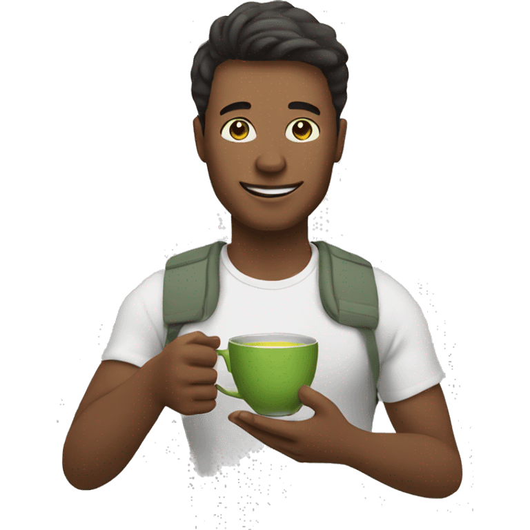 Create guy who is holding matcha tea in his hand emoji