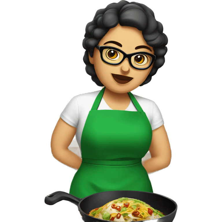 mexican chubby lady green apron  with glasses cooking tacos emoji