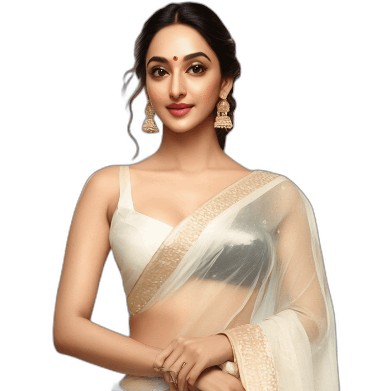 Kiara Advani in white half blouse saree emoji