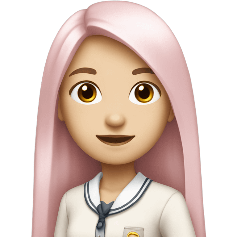 a girl with fair skin, soft pink and white school uniform, long straight hair emoji