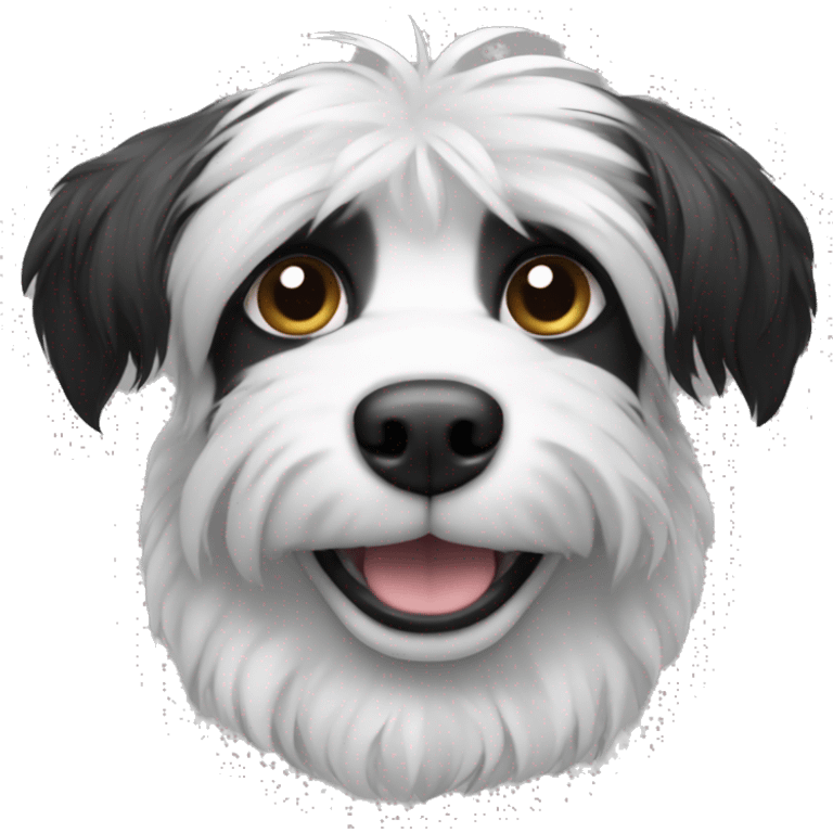 Shaggy black and white small dog with pointed ears  emoji