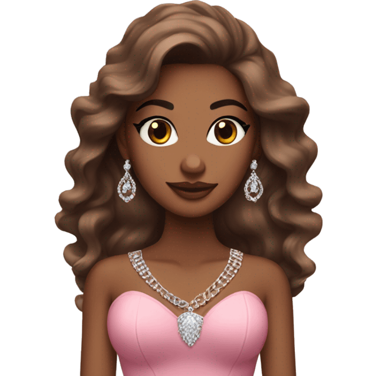 elegant brown skinned woman with long hair  and diamond necklace and brown eyes with lashes and pink corset emoji