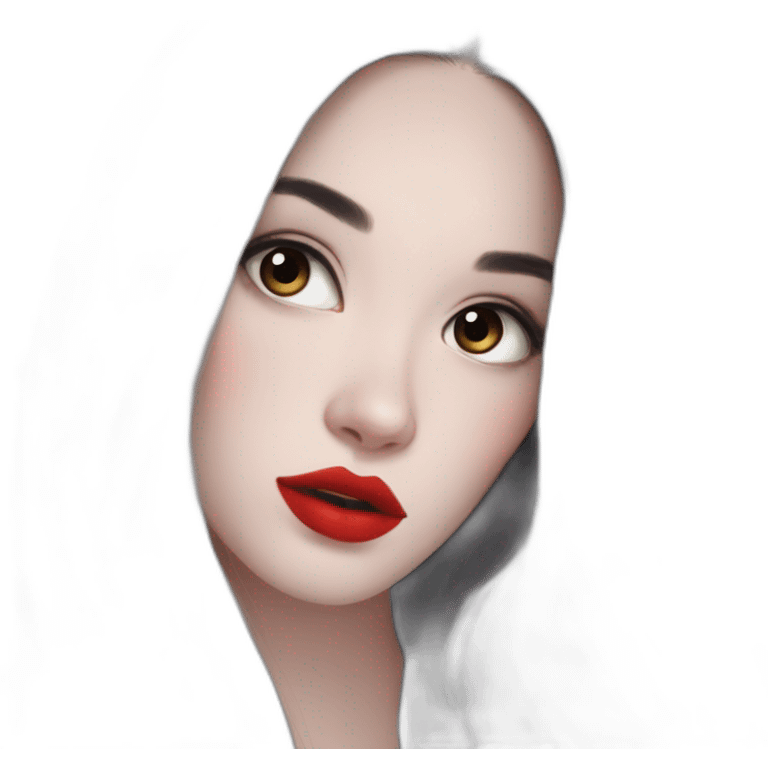 Beautiful young woman,Black hair,long hair,White skin,oval face,big eyes,Blackeyes,Redlips,Chinese emoji