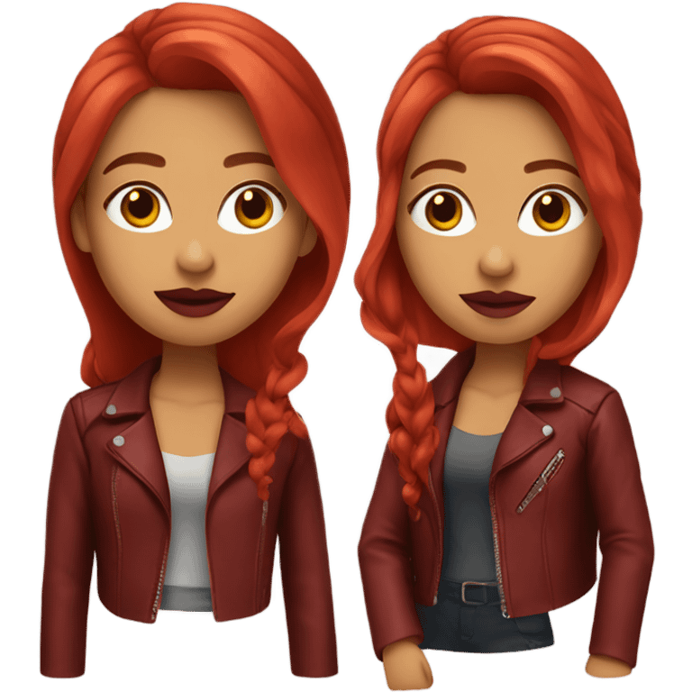 Long haired red head Latina with a red leather jacket and bright red lipstick emoji