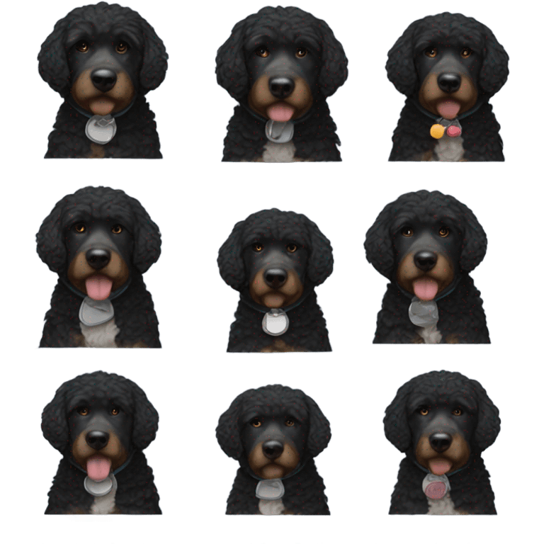 black aussie doodle wearing neck cone of shame  emoji