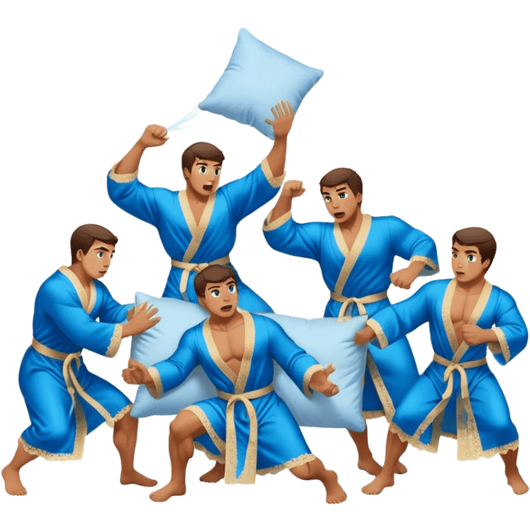 muscular men silk lace blue robe pillow fight  emoji