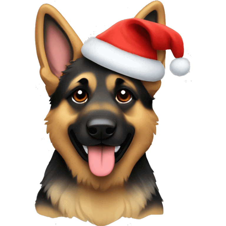 fluffy german shepherd in santa hat  emoji