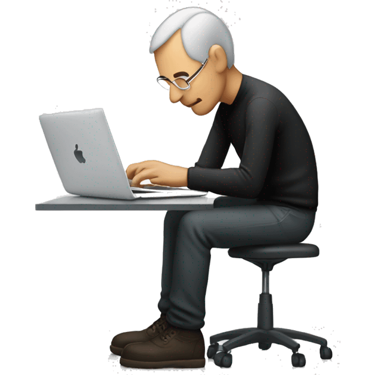 Steve job sitting cross-legged and workin on a macbook emoji