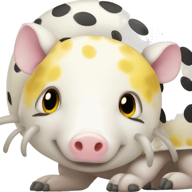 White armadillo pig with yellow and black spots and cute face emoji