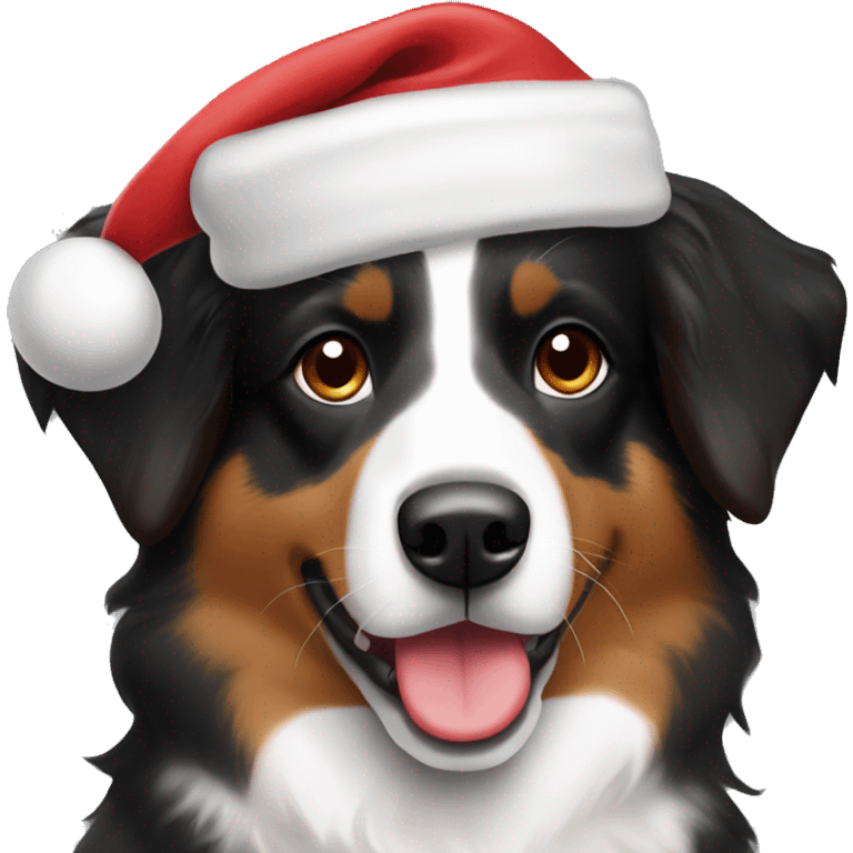 australian shepard black, white and brown with a santa hat emoji