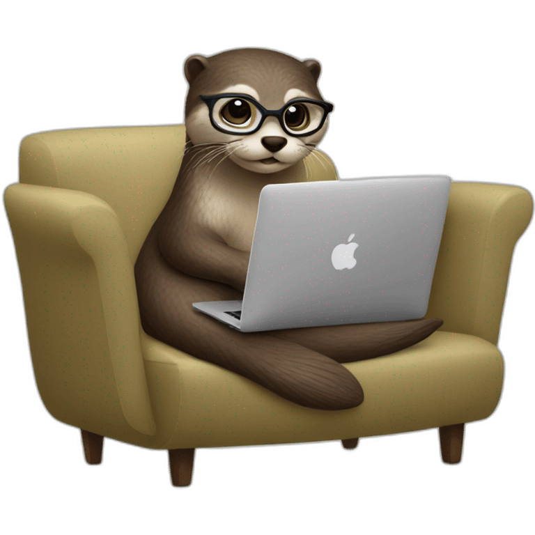 female otter with glasses use a macbook while seated against a pillow emoji