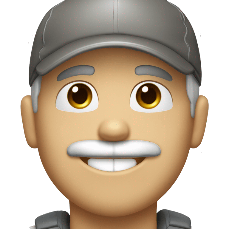 smiling boy in baseball cap with reed dish gray hair and mustache emoji