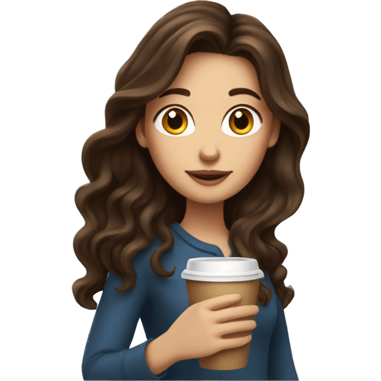 Long wavy brunette hair girl holding a cup of coffee emoji