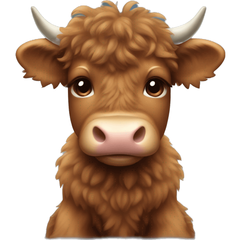 brown fluffy baby scottish cow with a small bow on head emoji